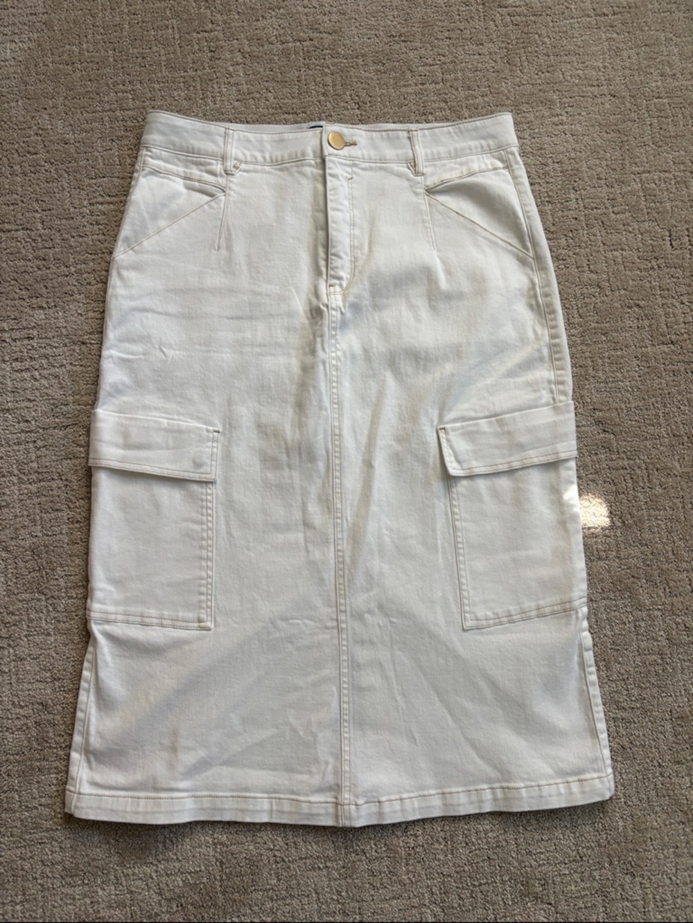 Democracy White Midi Cargo Denim Skirt